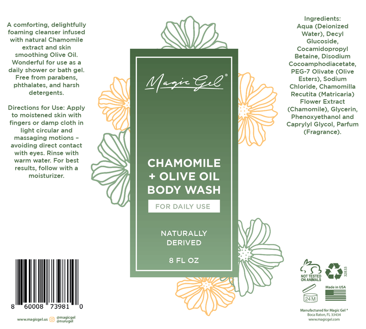 Magic Gel Chamomile &amp; Olive Oil Body Wash | Naturally Derived | Clean Hydrated Skin of All Types | 8 oz