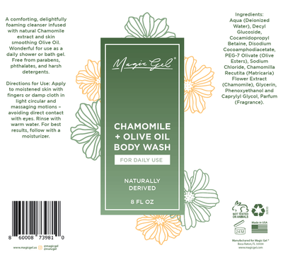 Magic Gel Chamomile & Olive Oil Body Wash | Naturally Derived | Clean Hydrated Skin of All Types | 8 oz