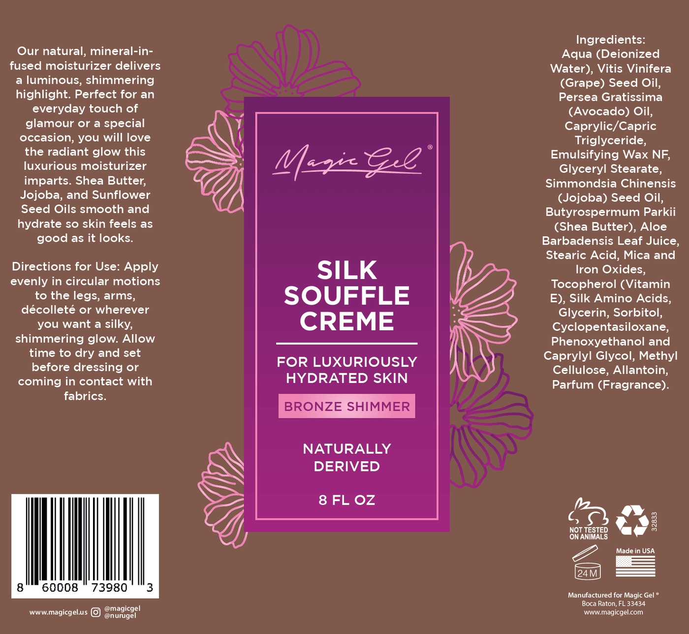Magic Gel Silk Souffle Creme Bronze Shimmer | Naturally Derived | Luxuriously Hydrated Skin of All Types | 8 oz
