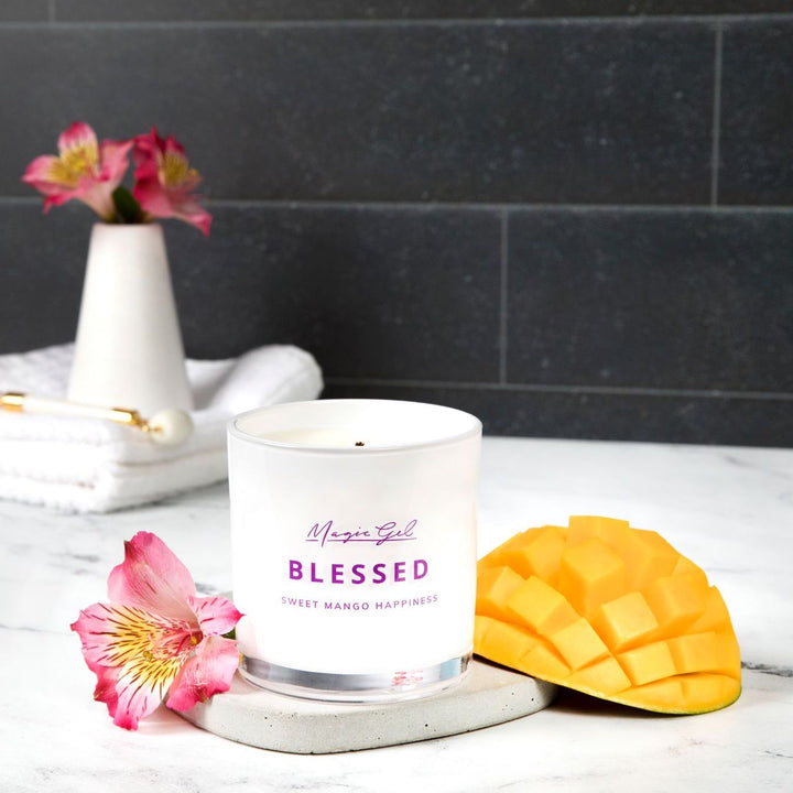 Magic Gel Sweet Mango Happiness Candle | Soy Wax Premium Candle in Glass Jar | Highly- Scented | 9 oz 70 Hours Burn | Aromatherapy