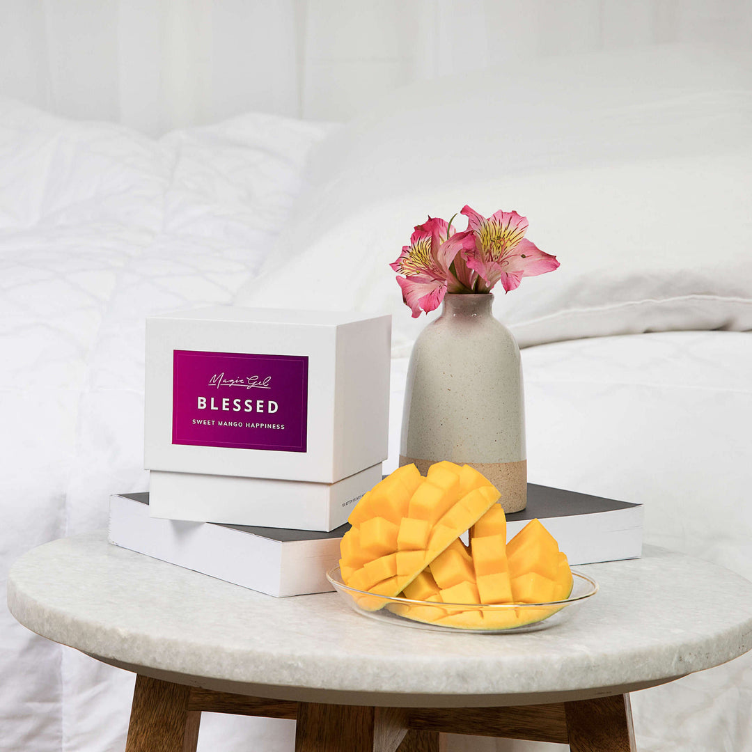 Magic Gel Sweet Mango Happiness Candle | Soy Wax Premium Candle in Glass Jar | Highly- Scented | 9 oz 70 Hours Burn | Aromatherapy